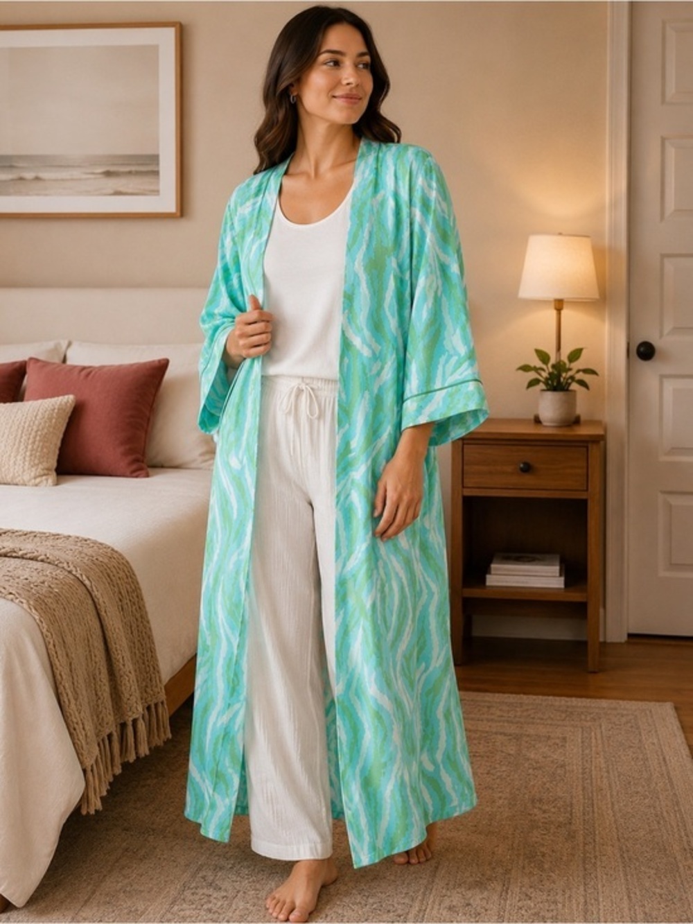 DVF x Target Blue Green Disco Zebra Robe Kimono **No Tie** Coastal NWT XXS #936